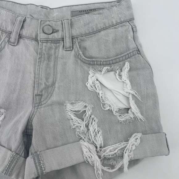 AllSaints Pam Distressed Jean Shorts Womens 25 Light Gray Denim Cuffed - Picture 3 of 8